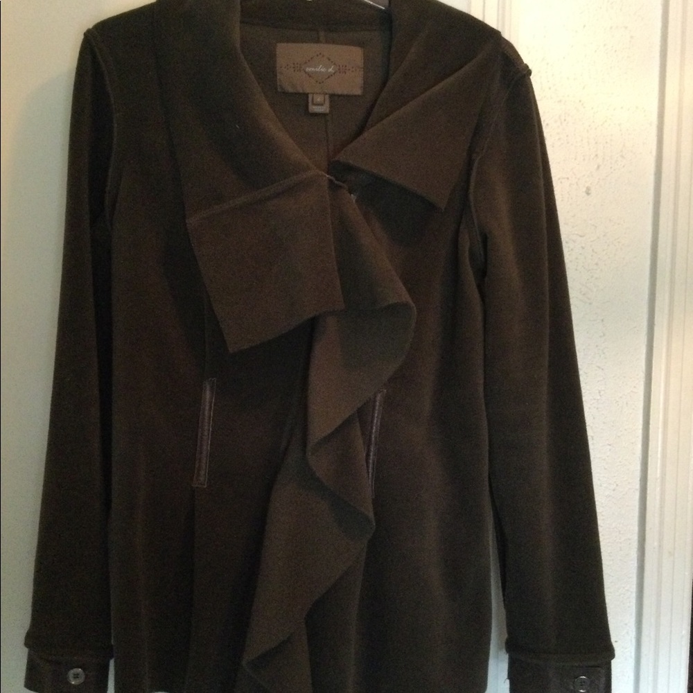 Brown leather trim peplum jacket